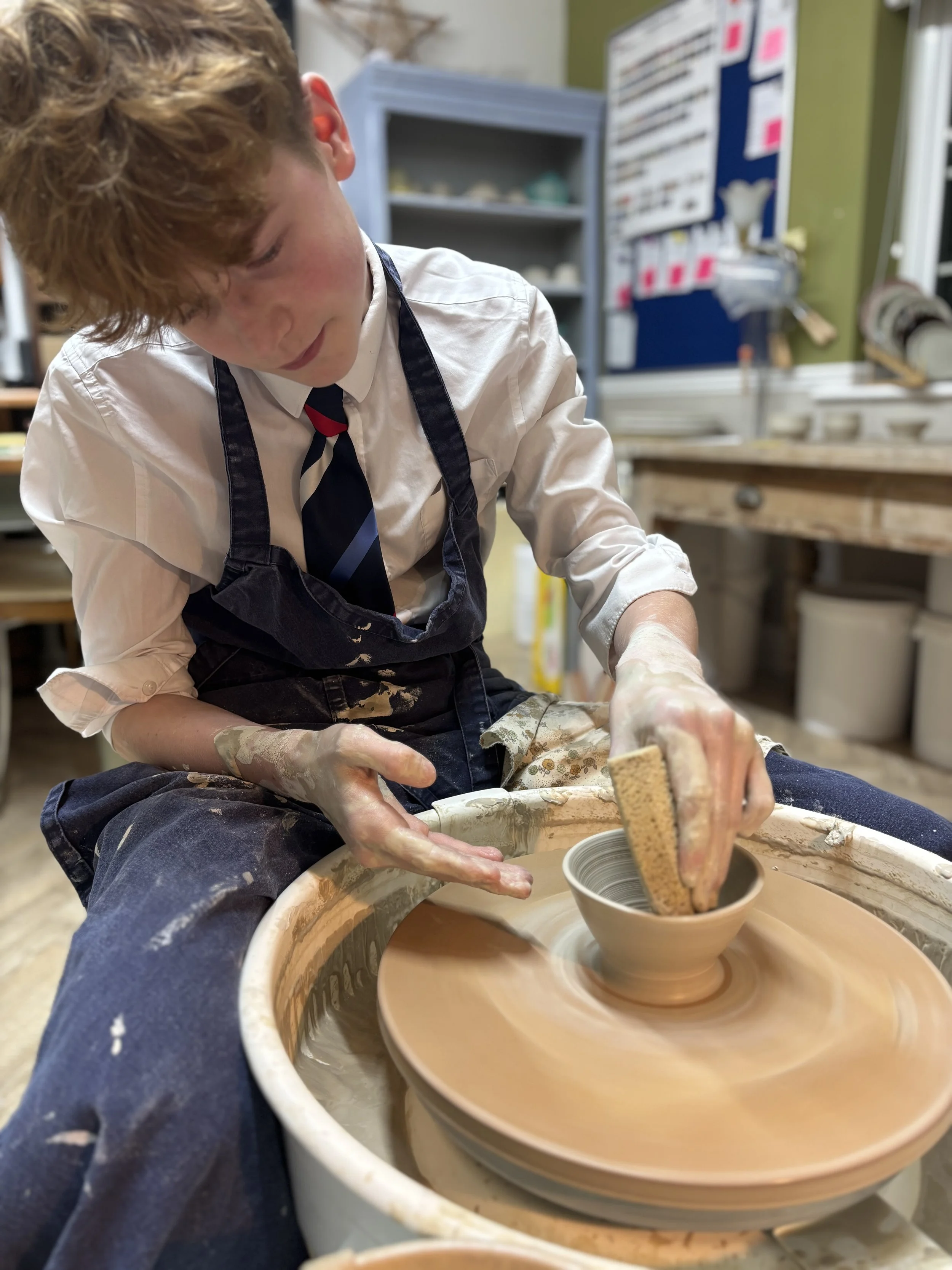   
   Finn has started his 'Throw, Turn &  Glaze Experience' - a fabulous birthday present for a potting enthusiast!  
 