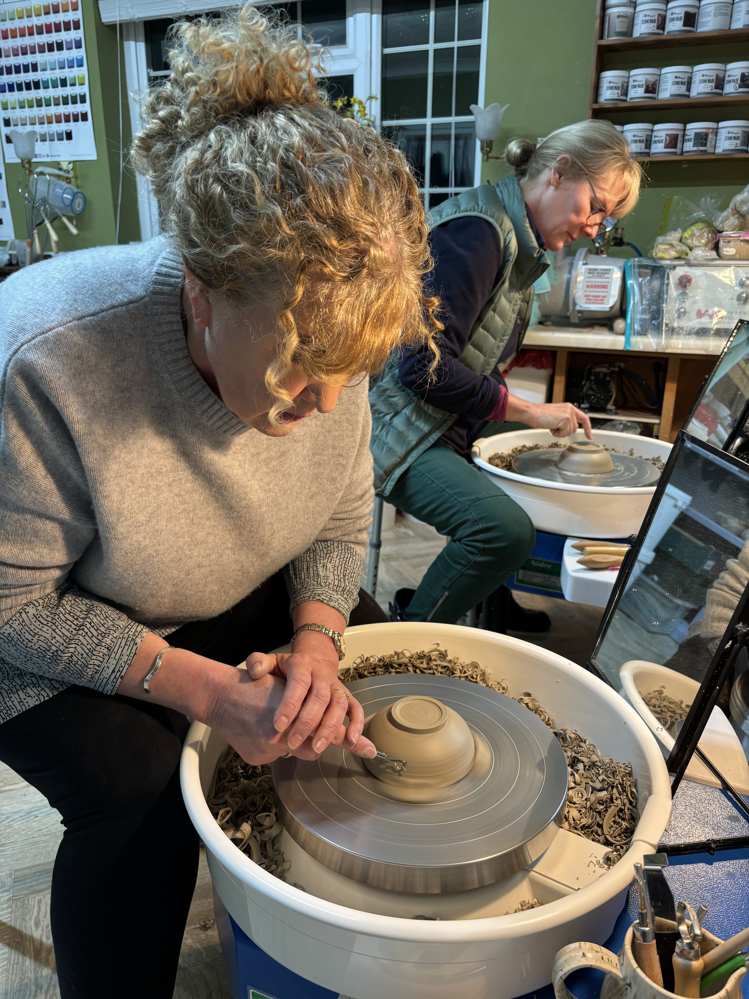 Ella & Caroline have been turning their first pieces!
