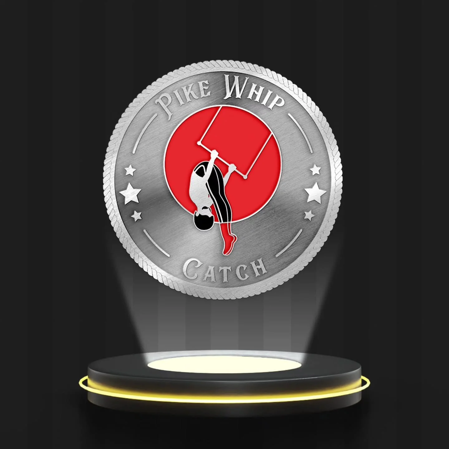 Our next intermediate level awards is for the Pike Whip Catch, also known as the Back End Pike Whip! All of our intermediate level awards come in this stunning antique silver finish, to showcase the difficulty of the tricks being caught. Want to add 