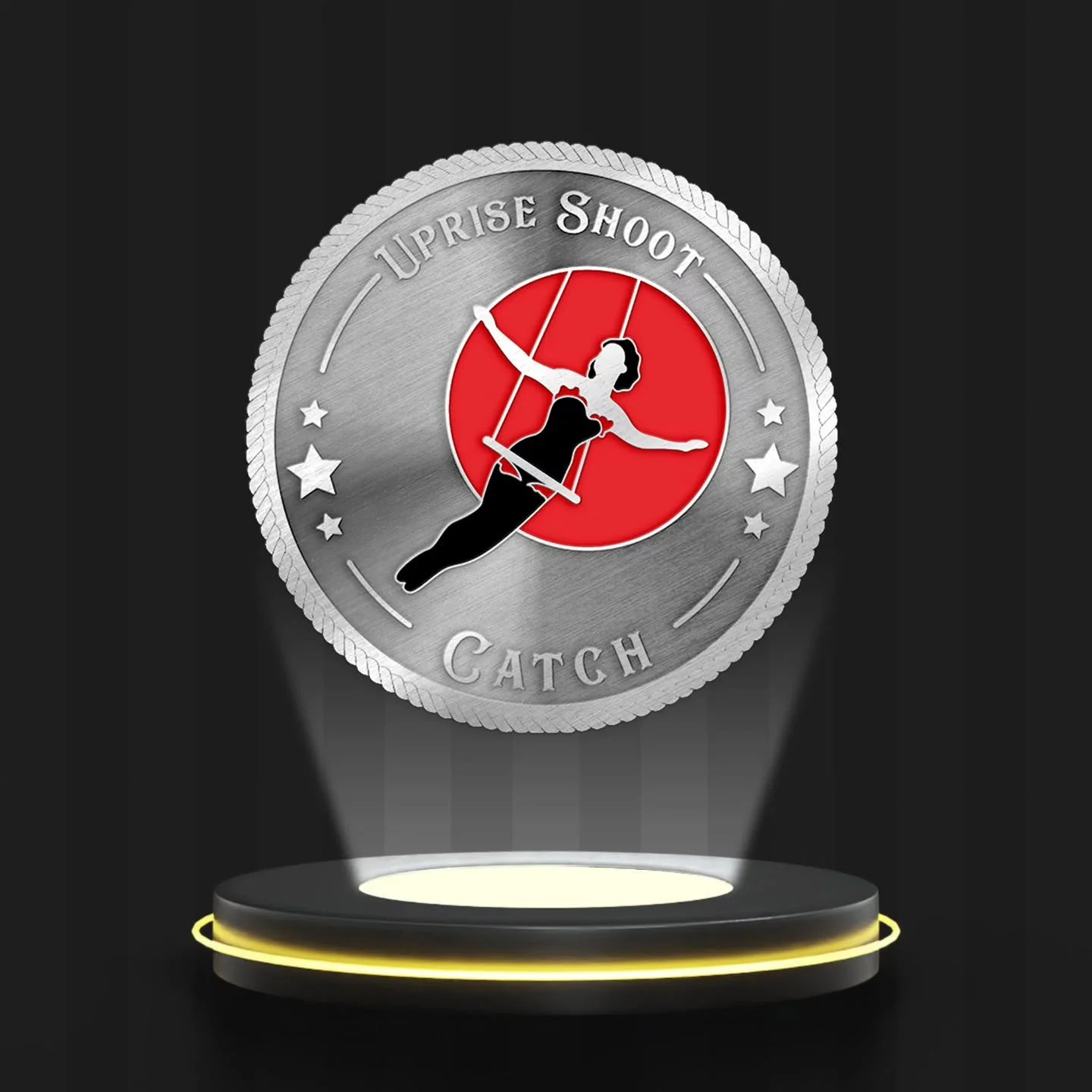 Today's award is for the Uprise Shoot! This intermediate level trick is a more difficult version of the Pullover Shoot, and as such deserves a higher class of coin, coming in antique silver. Earn yours today, at the only #flyingtrapeze in #bridgehamp