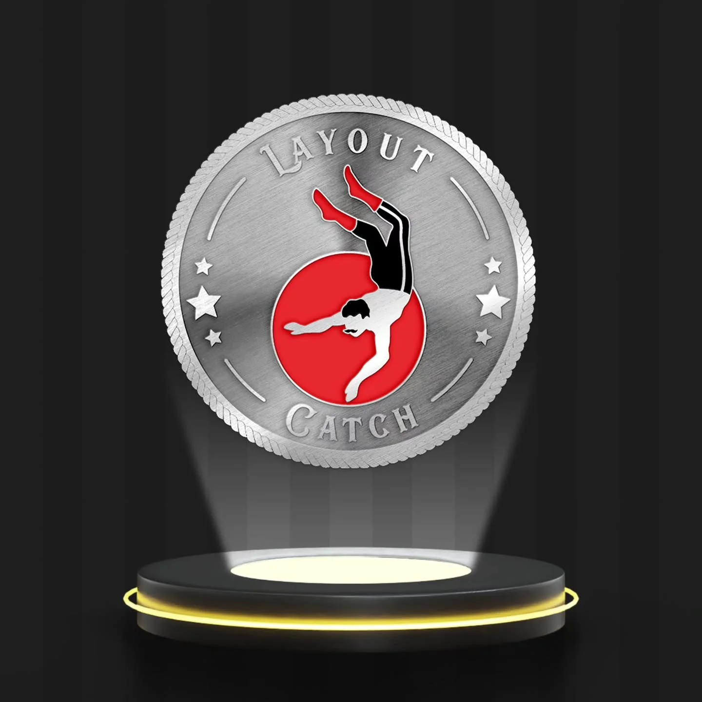 The final trick we are showcasing is the Layout! This intermediate level trick is an icon of the #flyingtrapeze and seen in shows around the world. Once you catch this trick, you have earned this antique silver coin recognizing the achievement, and c