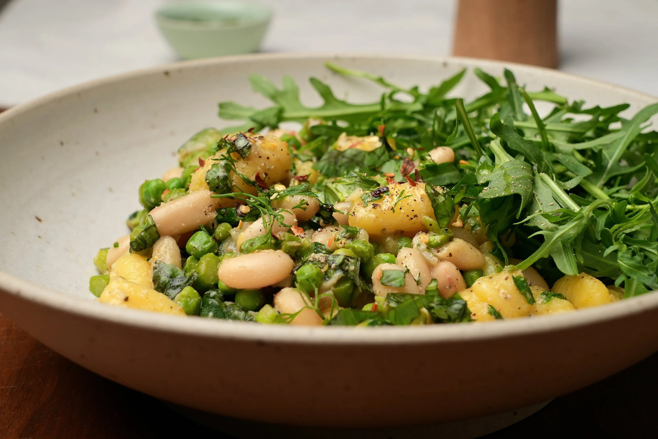 Spring Asparagus, White Bean &amp; Pea Gnocchi (vegan, gluten-free)