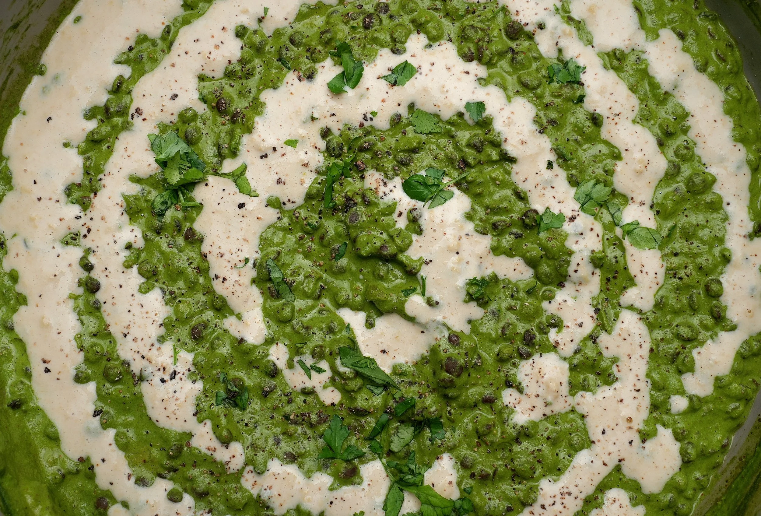 super green spinach high protein creamy vegan plant based puy lentils high protein vegan gluten free tahini sauce image