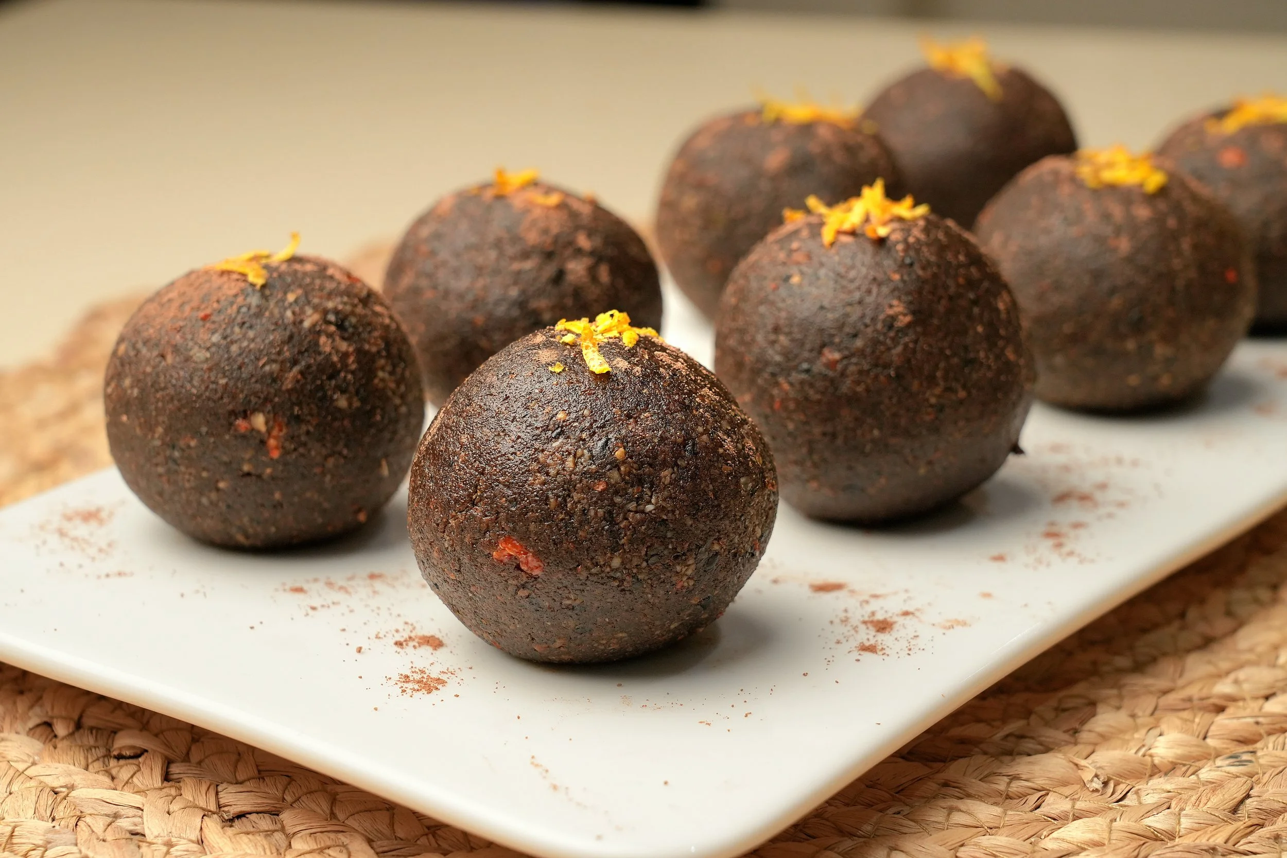 image of high iron chocolate orange vegan bliss balls