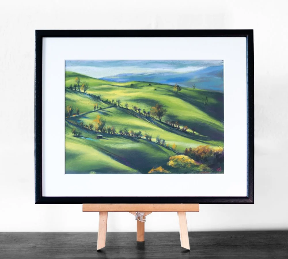 Little Green Fields - Original Pencil Pastel Drawing