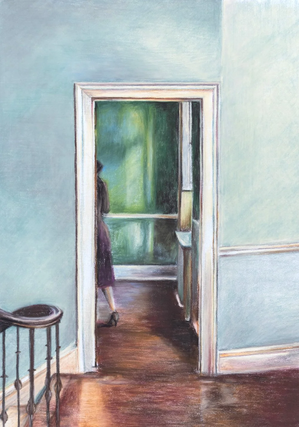 "Through The Green Door" - Pastel pencils on paper.