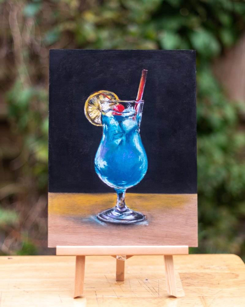 Blue Lagoon Cocktail Cherry Still Life Fine Art Giclee Print by Rose-Marie MJ Gloucestershire and Cotswolds Pastel and Pencil Artist