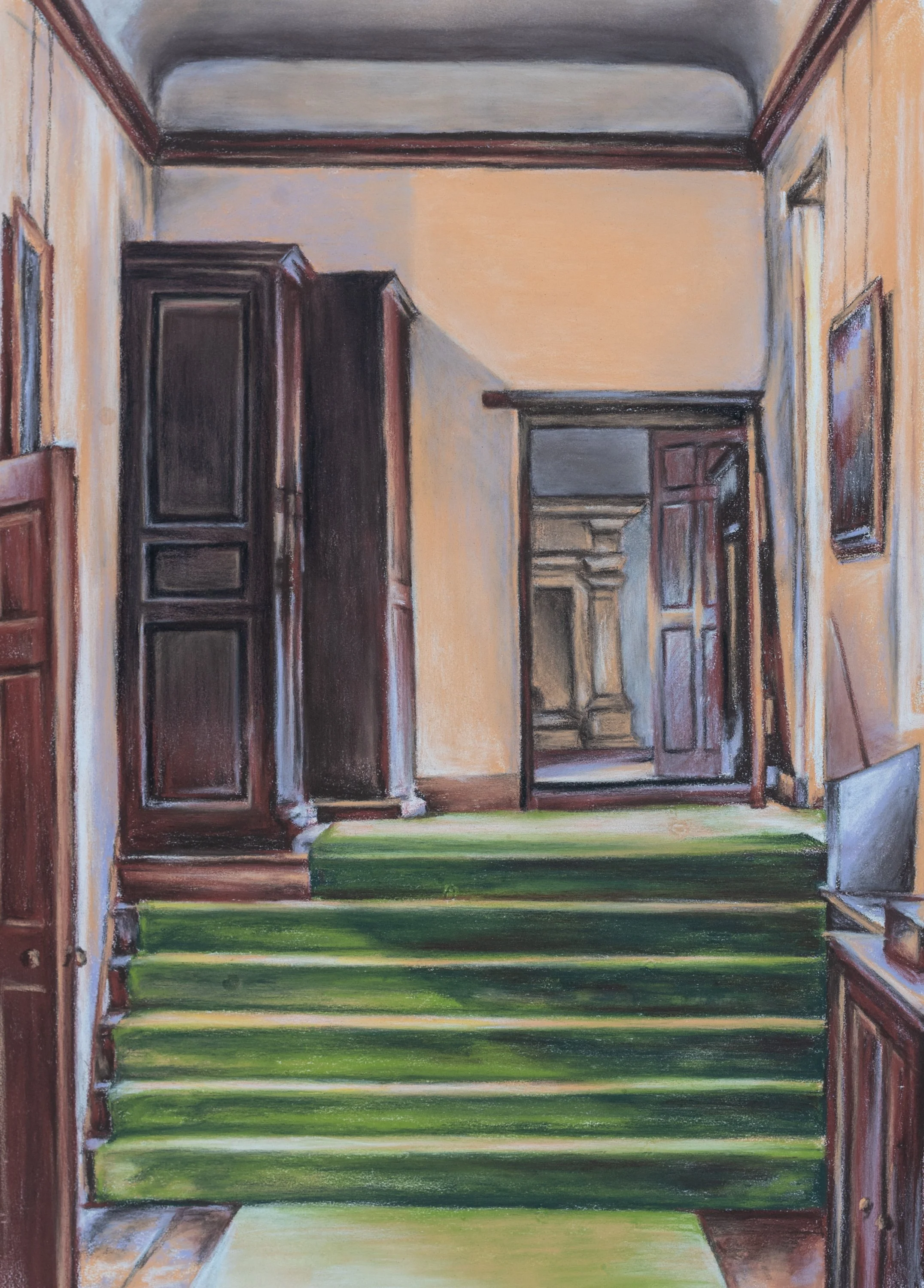 "Up The Green Stairs" - Pastel pencil on paper