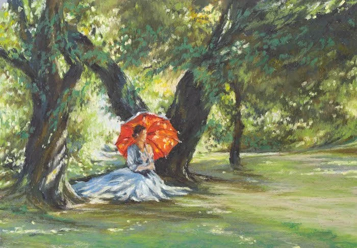 Under The Shade of the Old Oak Tree - Original unframed oil pastel painting - Studio Sale