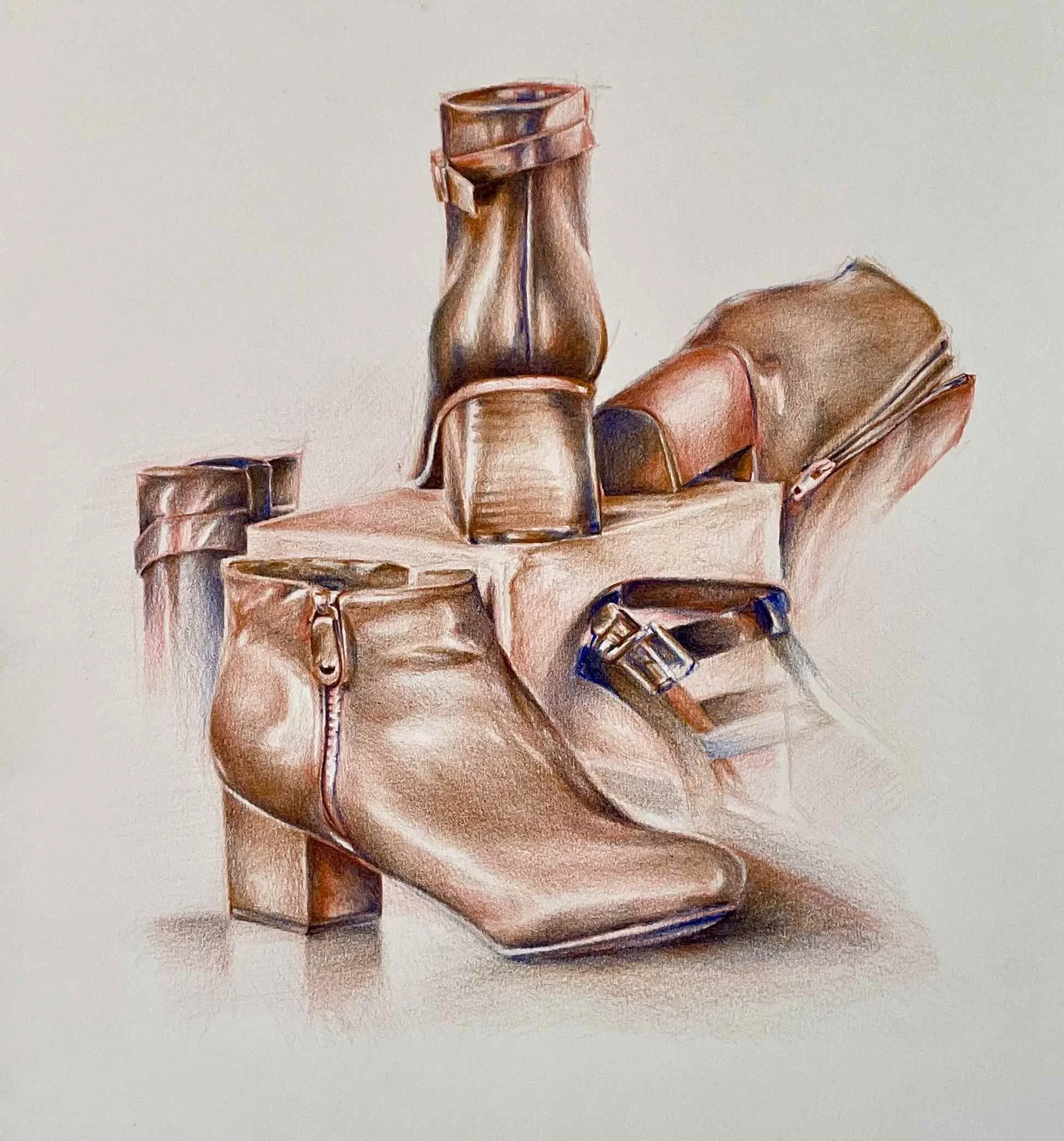 Boots and Sandals Still Life Study - Coloured Pencil