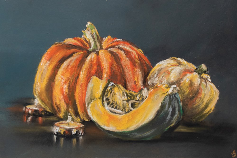 Pumpkin Spice Food and Autumn Still Life Fine Art Giclee Print by Rose-Marie MJ Gloucestershire and Cotswolds Pastel and Pencil Artist