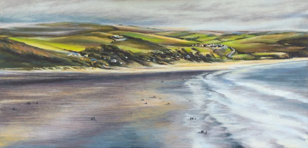 Putsborough & Woolacombe Beach Oil Pastel Landscape