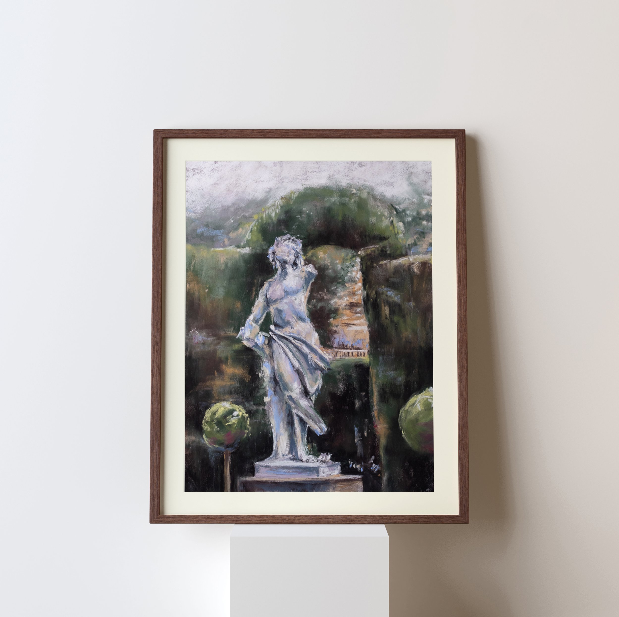 Fractured Sculpture and Statue Manor called Landscape and English Garden Fine Art Giclee Print by Rose-Marie MJ Gloucestershire and Cotswolds Pastel and Pencil Artist