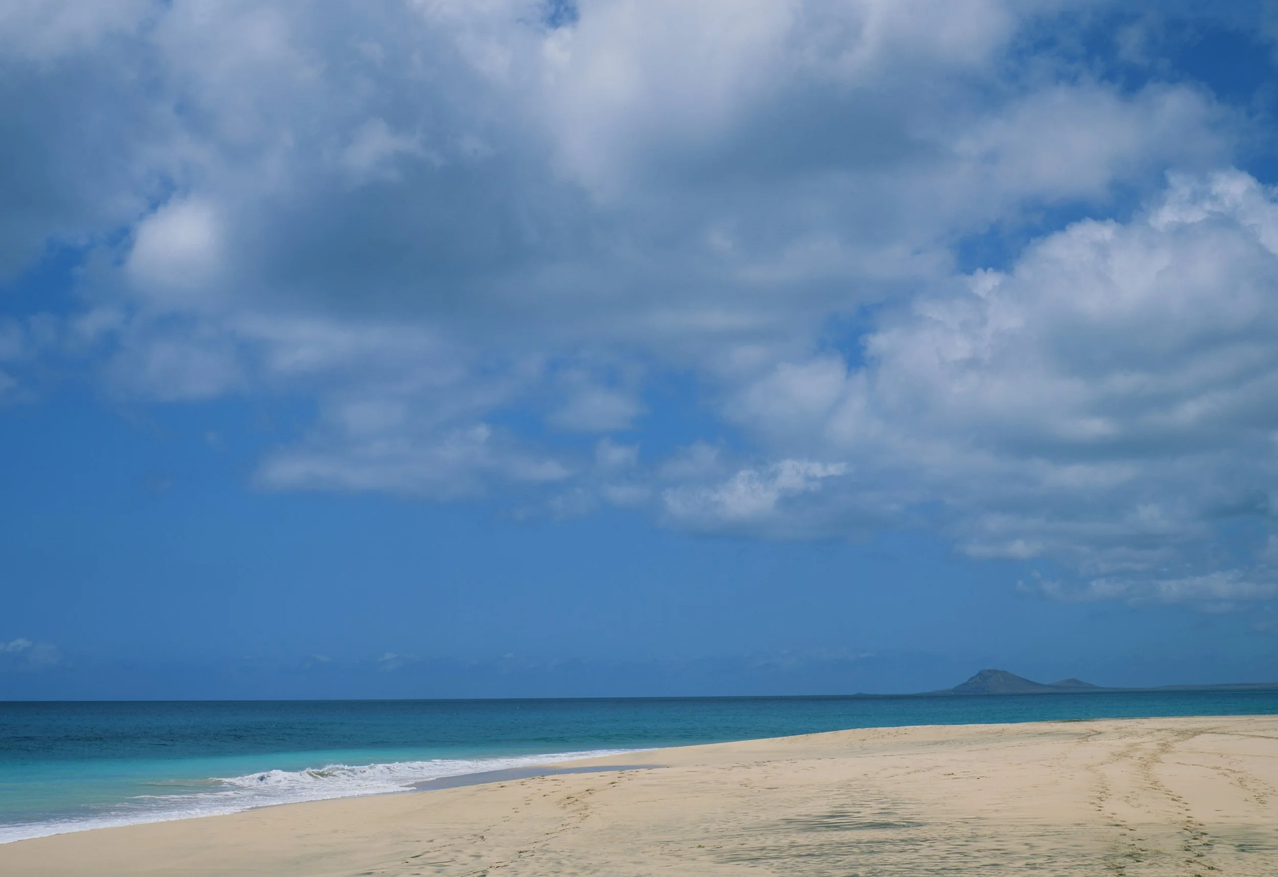 Empty sandy beach with turquoise water at Sal Island, Cape Verde — 120 film (6x9) photograph