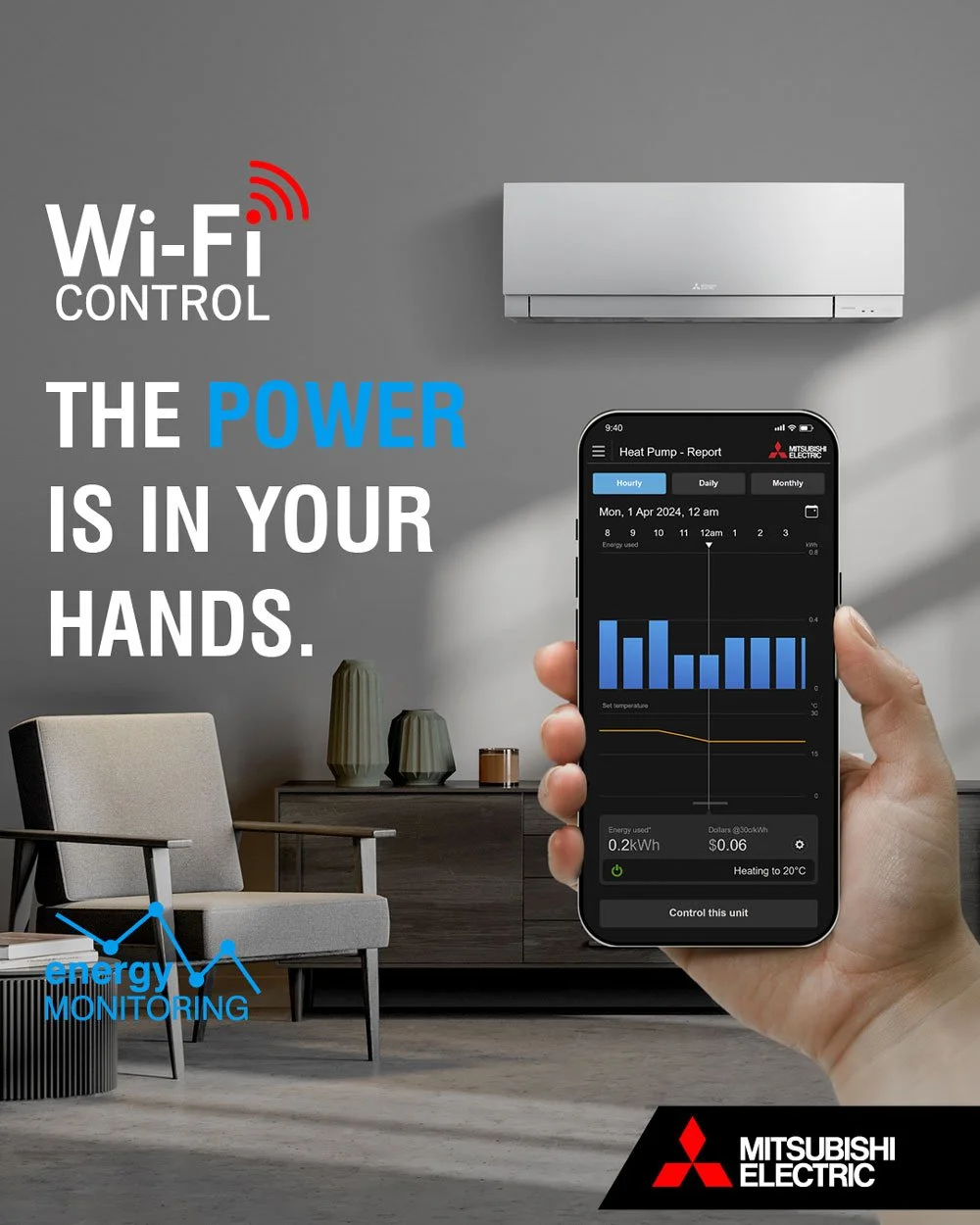 heat pump wifi for mobile phone energy monitoring