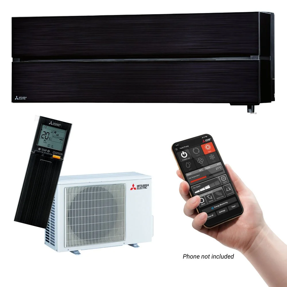 Black Mitsubishi Black Diamond LN25 HyperCore® Smart High Wall Heat Pump