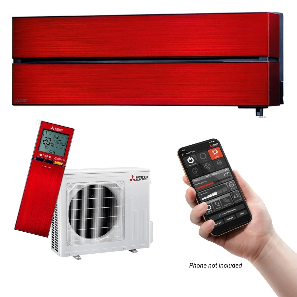 Red Mitsubishi Black Diamond LN50 HyperCore® Smart High Wall Heat Pump