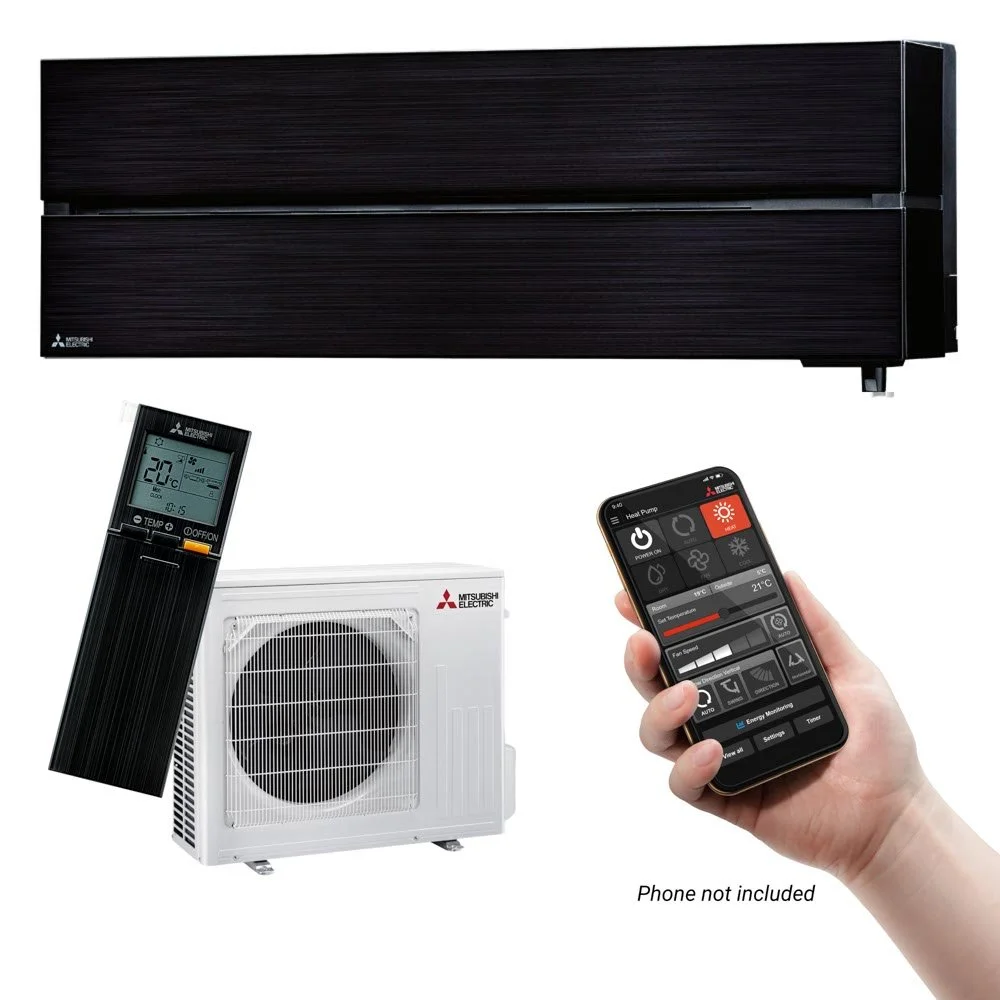 Black Mitsubishi Black Diamond LN50 HyperCore® Smart High Wall Heat Pump