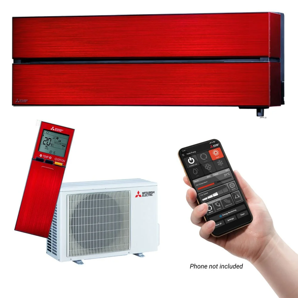 Red Mitsubishi Black Diamond LN25 HyperCore® Smart High Wall Heat Pump