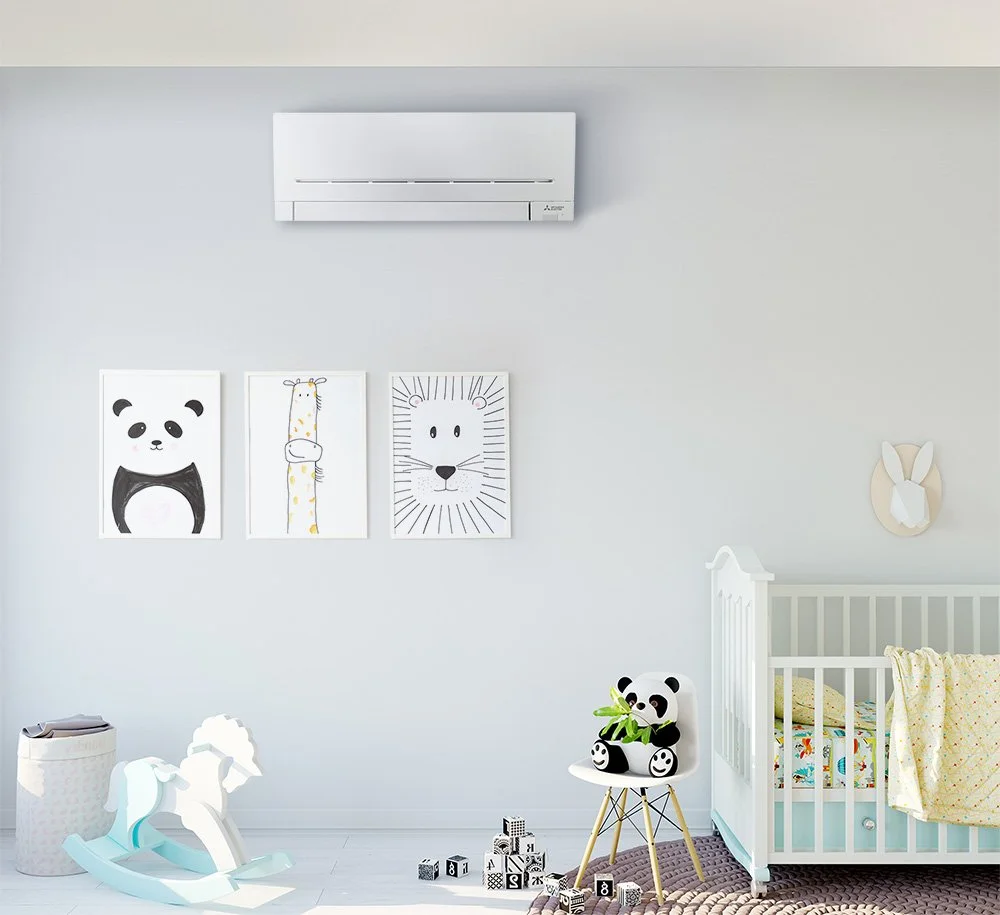 ap25 heat pump on wall in nursery room