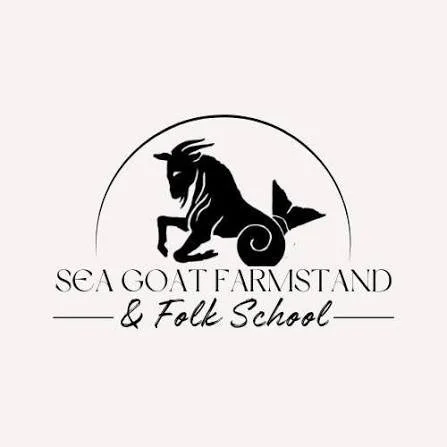 Logo of Sea Goat Farmstand & Folk School featuring a stylized sea goat and text.