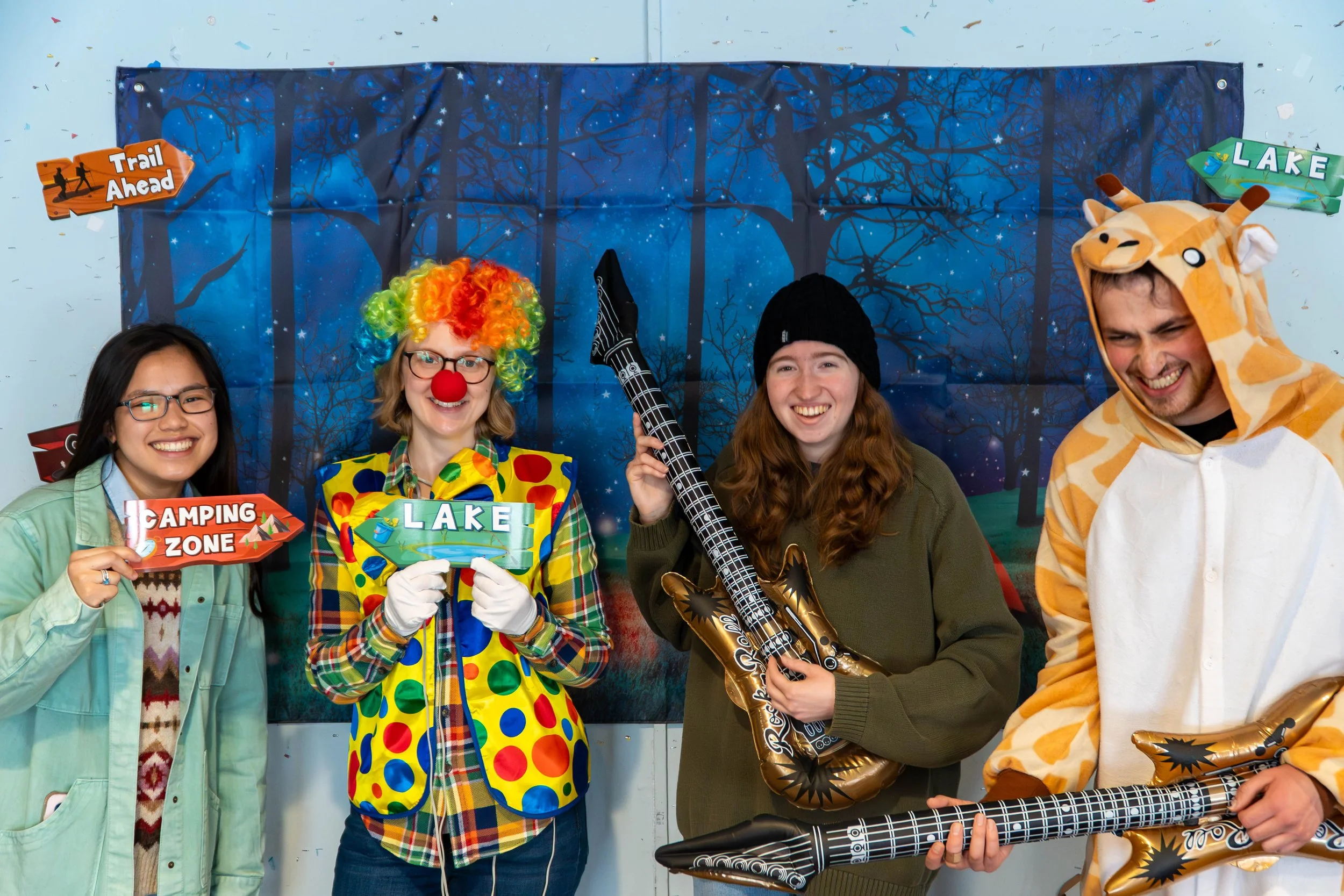 Students and staff posing on Purim