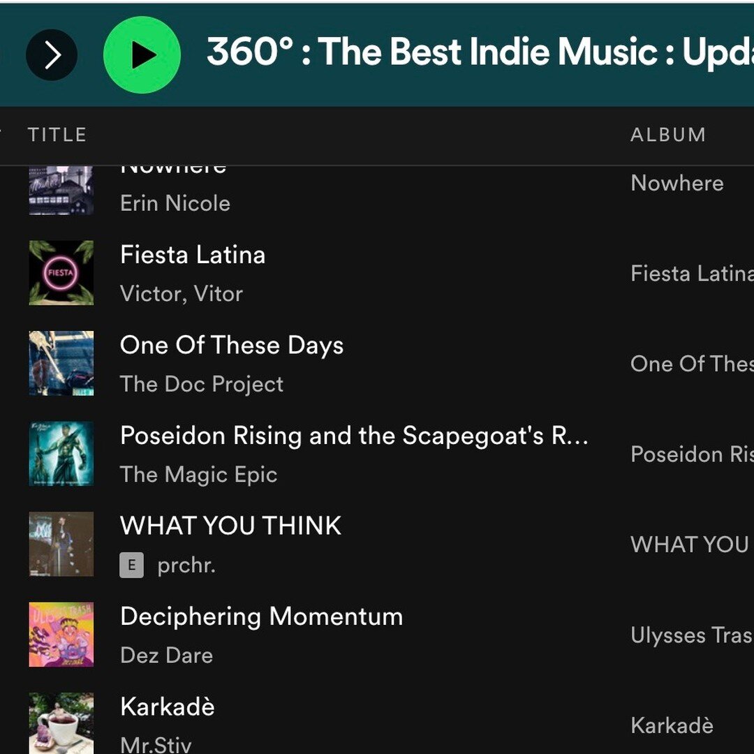 Big thanks to @thatericalper for including my recent release &quot;One of These Days&quot; in his playlist &quot;360: The Best Indie Music: Updated Daily&quot;!!!