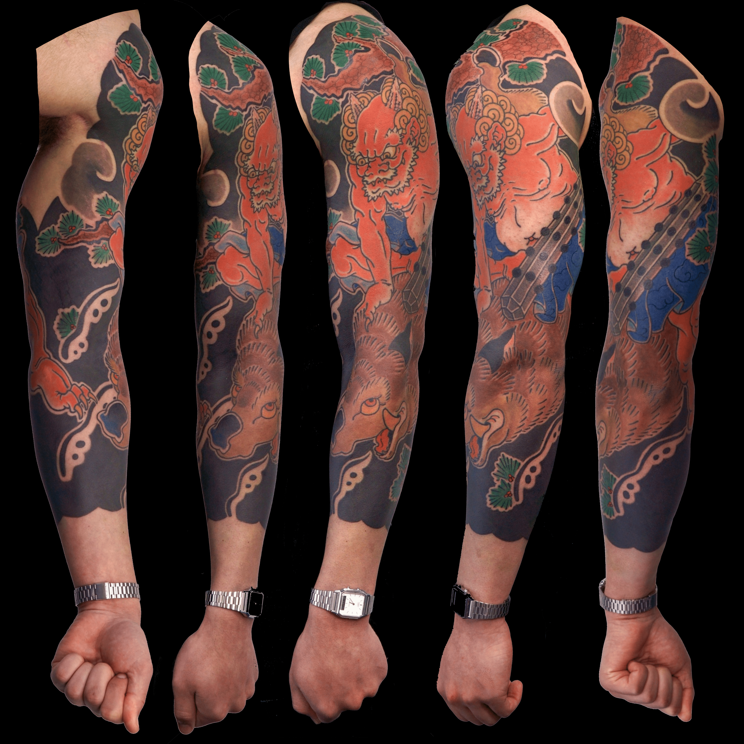 Oni fighting boar Japanese traditional sleeve