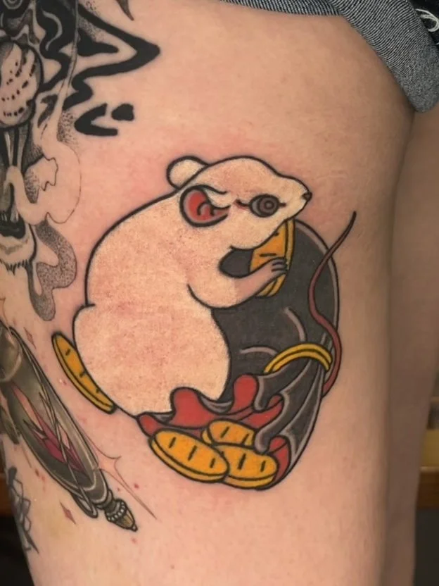 Japanese traditional money and rat tattoo by Diaota