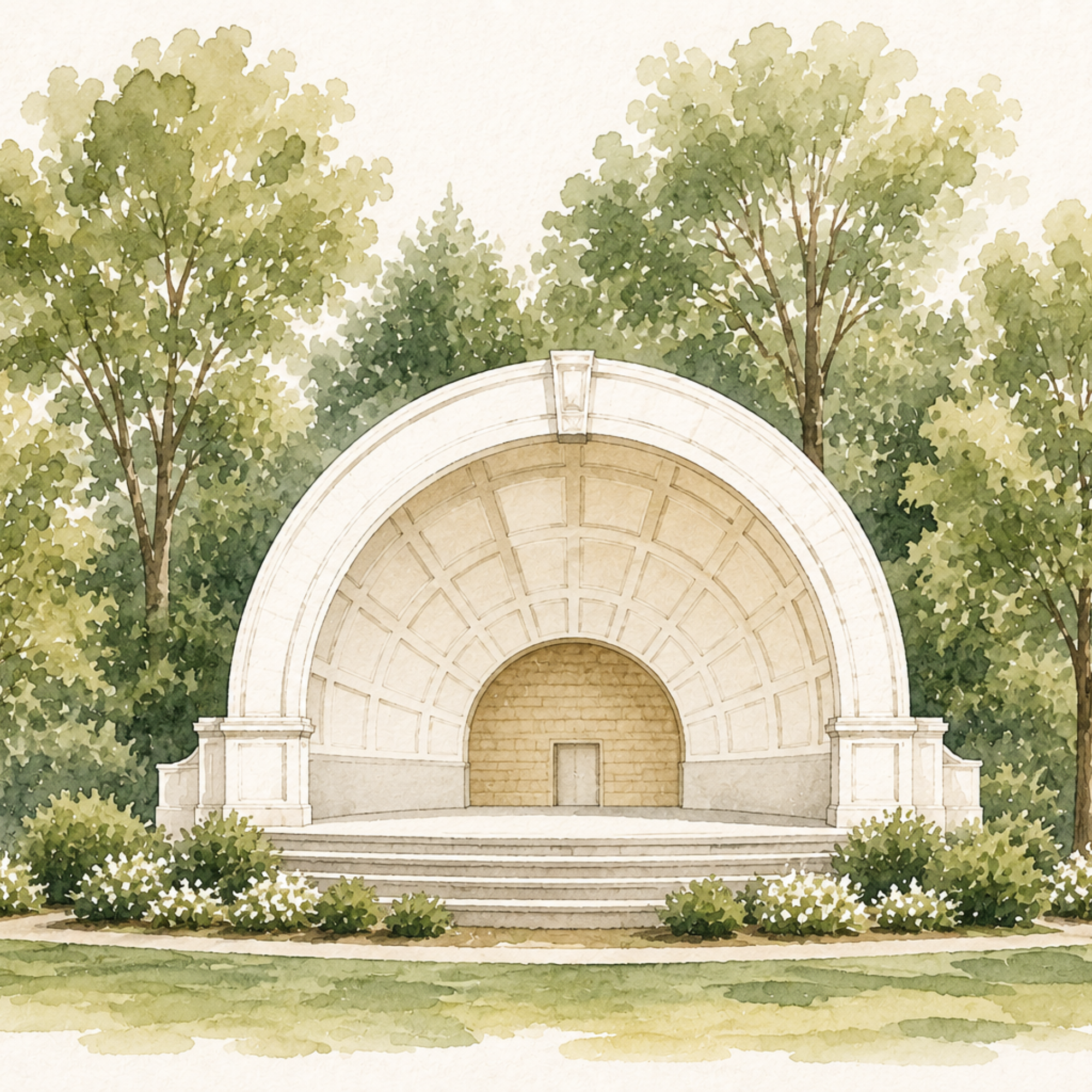 Washington Park Bandshell where neighbors gather for music in the park.  A neighborhood gem!