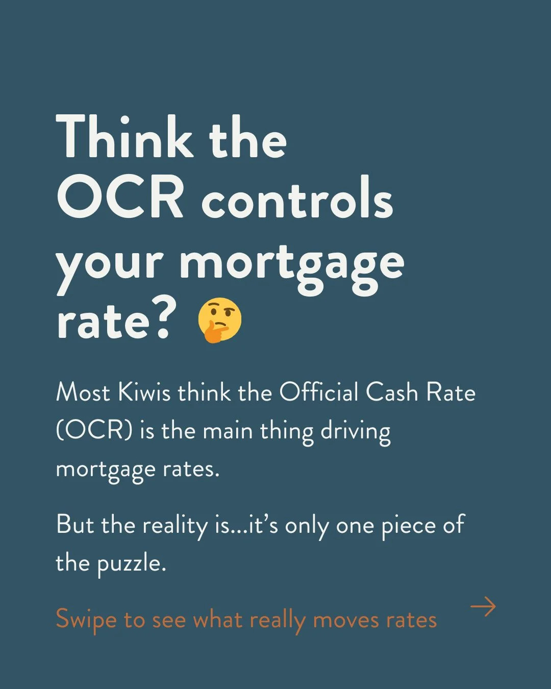Let&rsquo;s be real&hellip; most Kiwis think mortgage rates are controlled by the OCR alone. Not all headlines tell the full story or explain the whole picture.⁠
⁠
The truth?⁠
The OCR is just one piece of the puzzle.⁠
⁠
A huge driver of our mortgage 