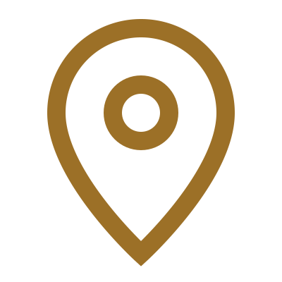 Brown map pin icon on a black background.