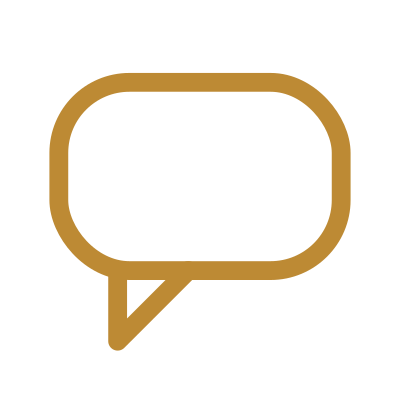 A brown speech bubble icon on a black background.
