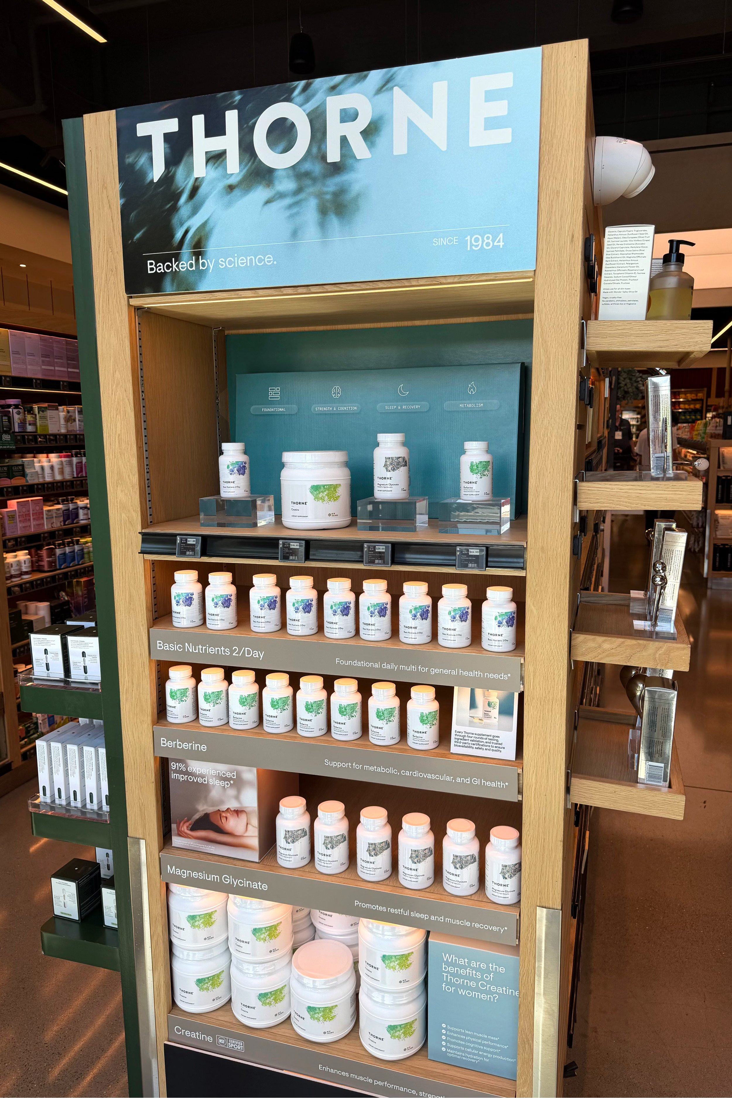 Reconceptualized and designed Thorne's retail displays for multiple Erewhon locations, May 2026. Creative Direction: Lauren Hodges 