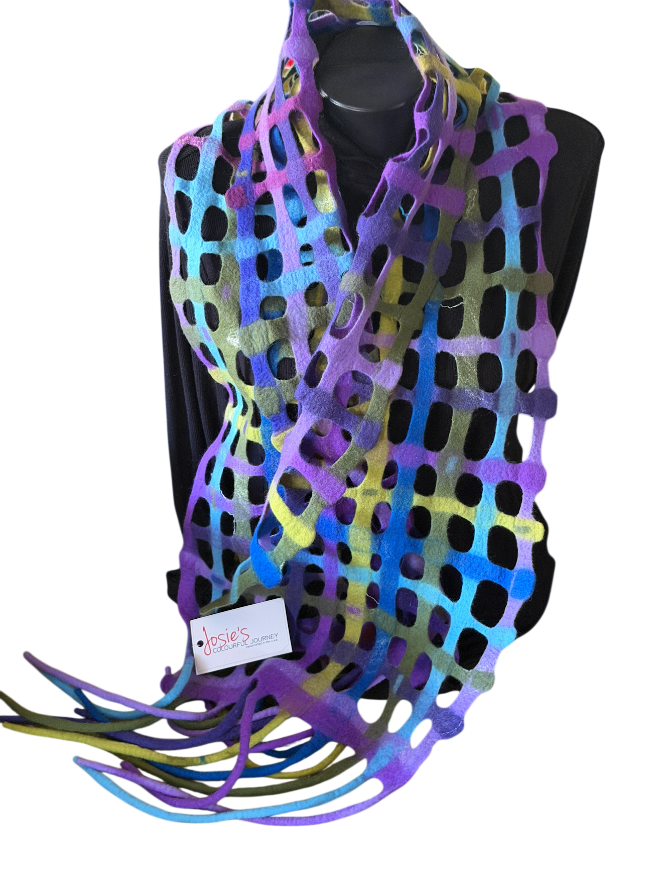 Blue Pastel Waffle pattern felted scarf