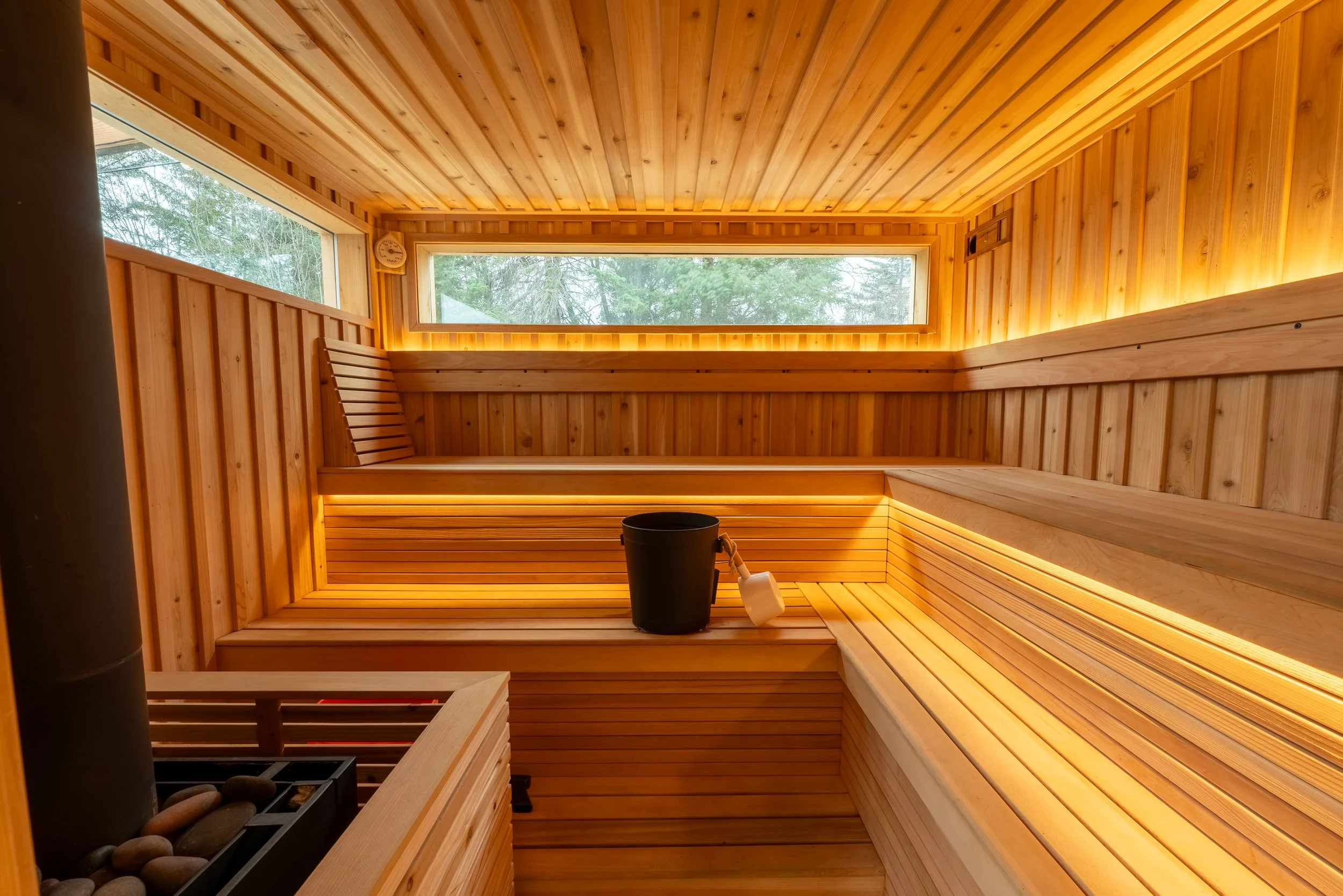 A traditional Finnish sauna, heated by a wood burning stove