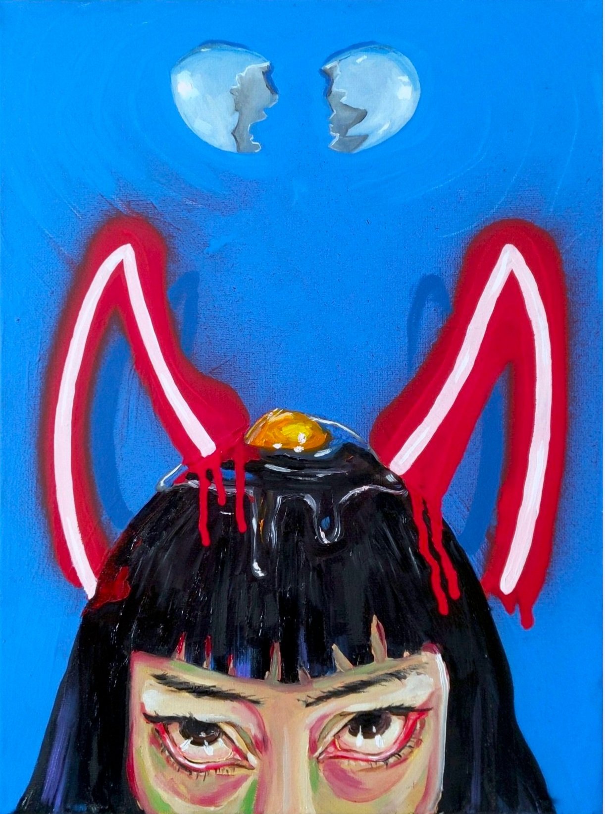 Deviled Egg. Acrylic and oil on canvas, 12 x 14 in.