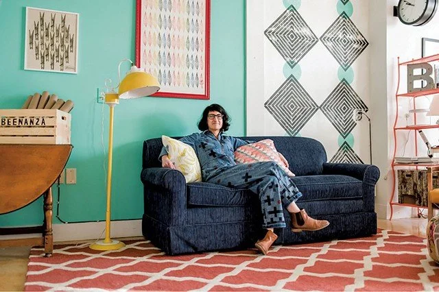 Owner Bethany Andrews-Nichols wearing block print clothing