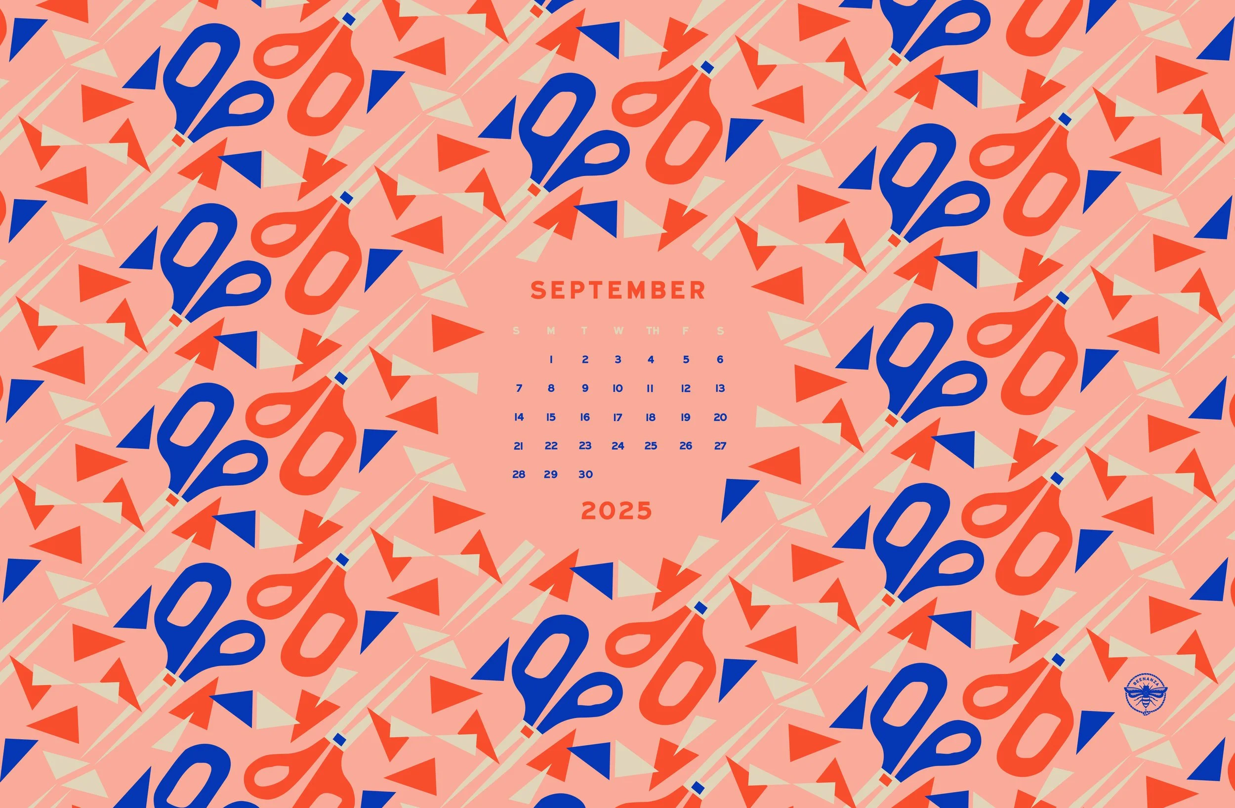 Bold graphic pattern repeat of scissors and triangle shapes