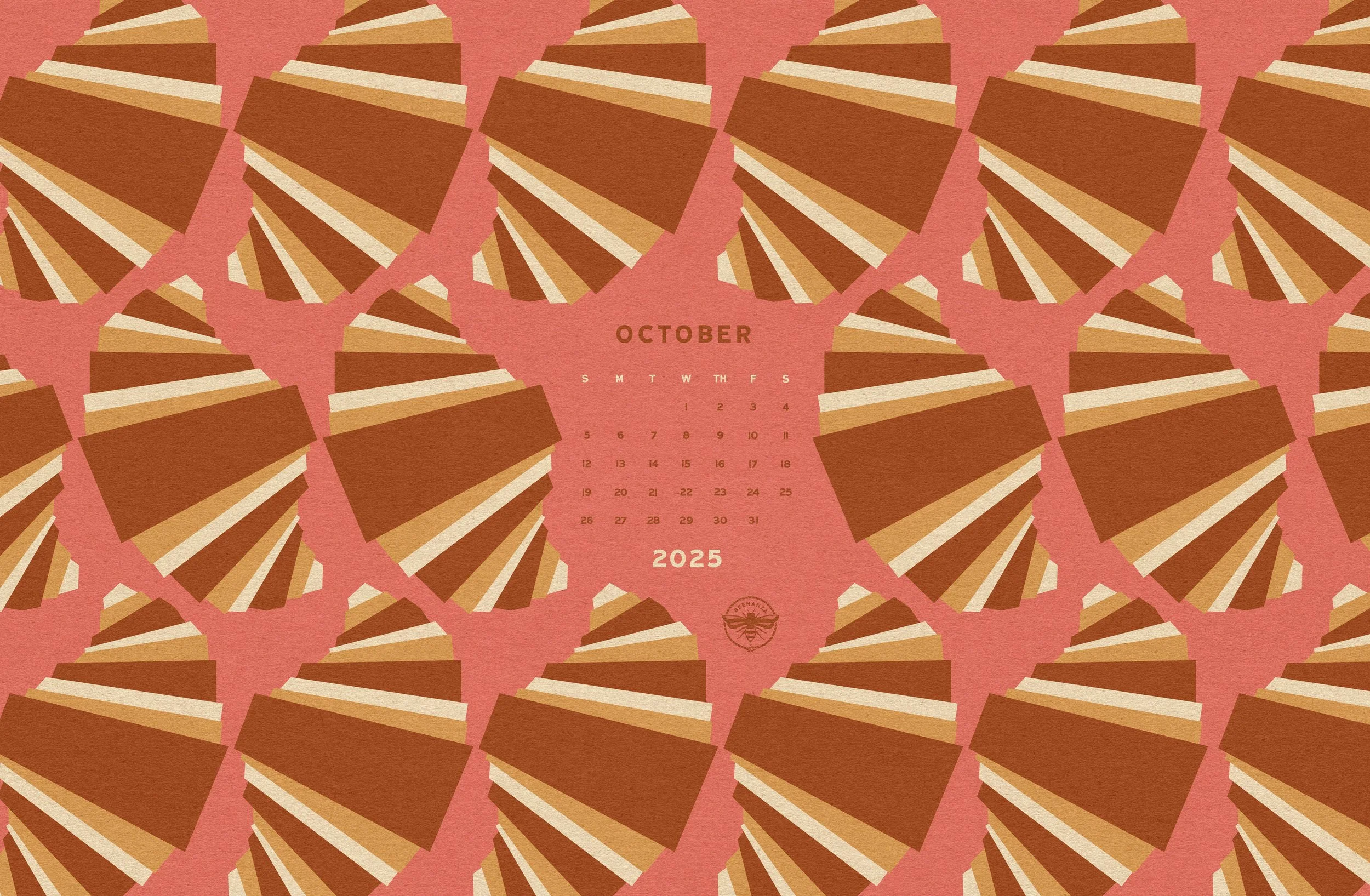 illustrated croissant pattern with a pink background and October calendar