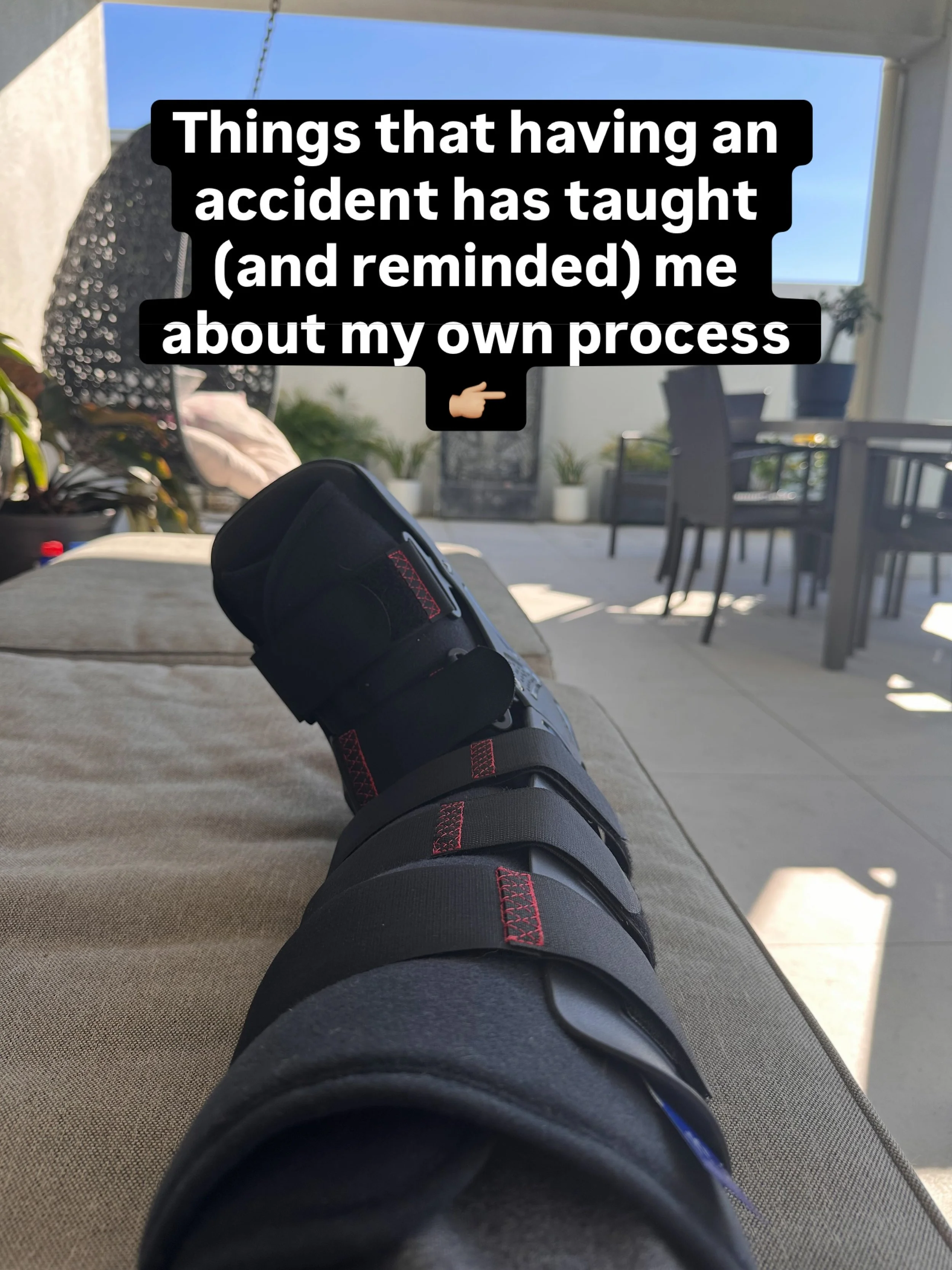 Something about being forced to slow down has a funny way of showing you what was already there.

This accident has been a very literal interruption to my usual pace, and it&rsquo;s given me a lot of space to notice some of my own patterns.

And mayb