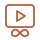 Orange video player icon with a play button and two circular reel shapes