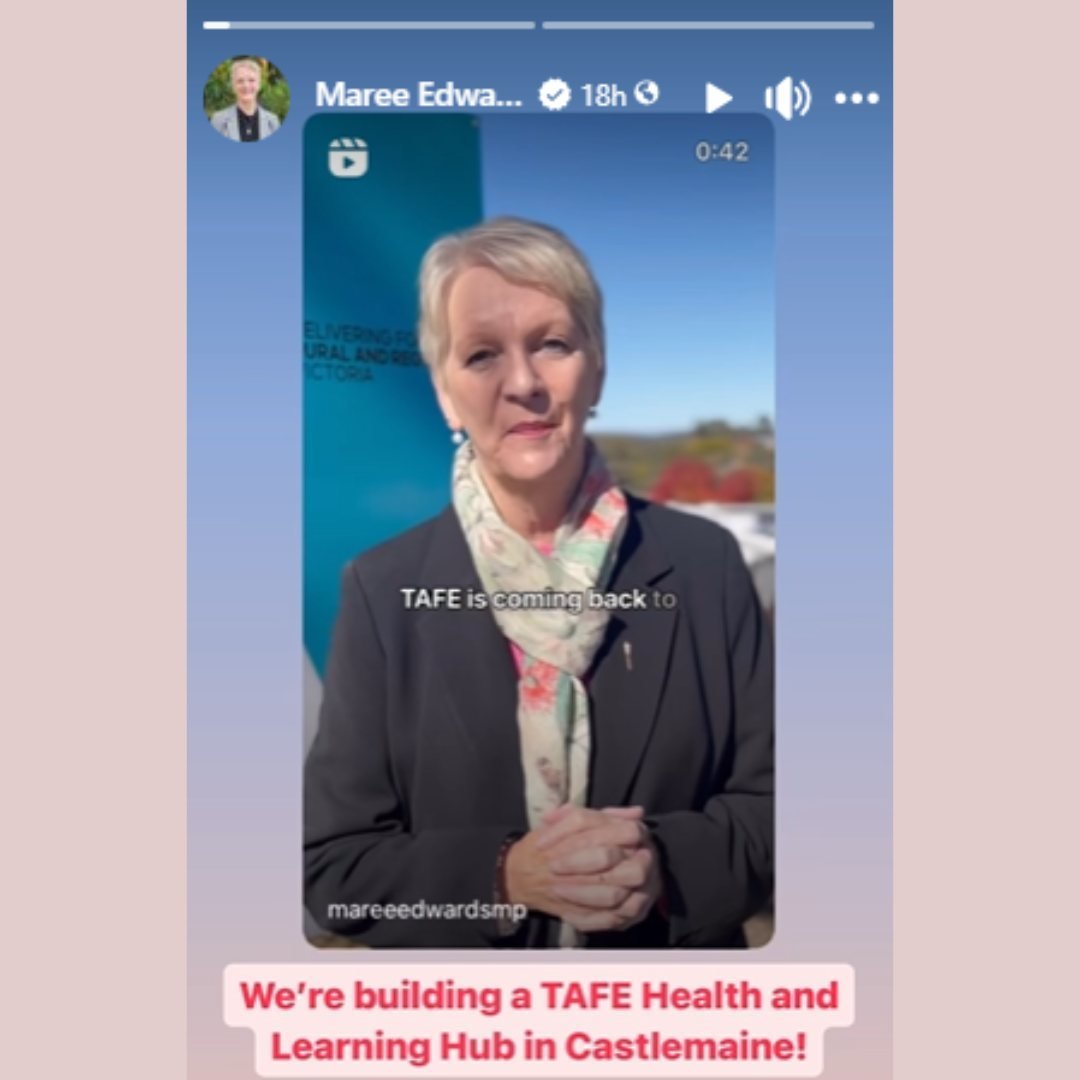 Fantastic to hear the annoucement of a new Healthcare and Learning TAFE Hub Coming to Castlemaine. This partnership between Bendigo TAFE and Dhelkaya Health will provide much needed local healthcare skills development opportunities.

https://loom.ly/