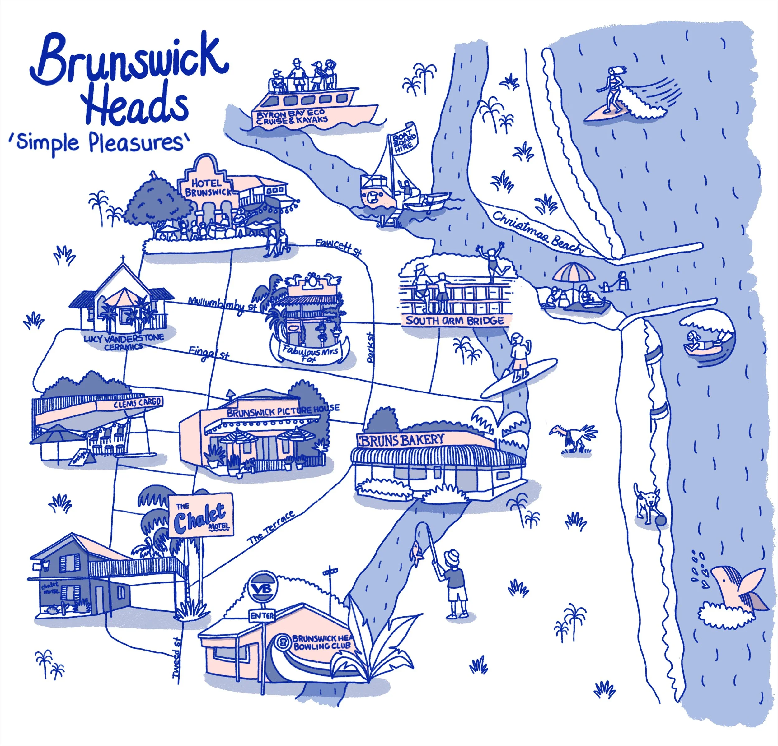 BRUNSWICK HEADS TOWN MAP VERSION FOR TOTE BAG