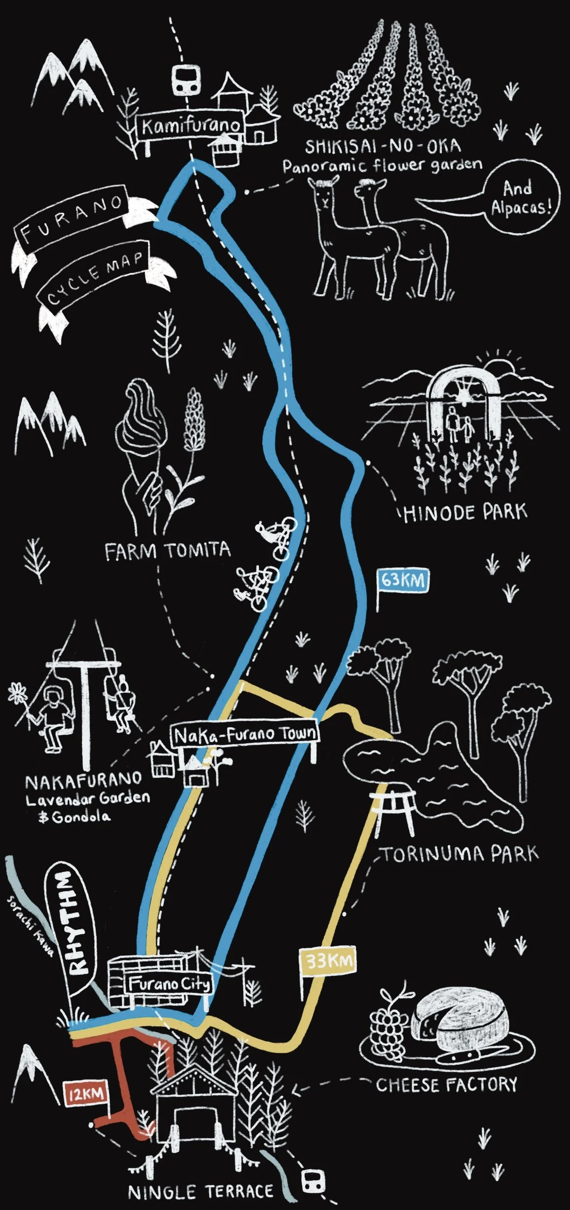illustrated Cycle map for Rythm Japan of Furano