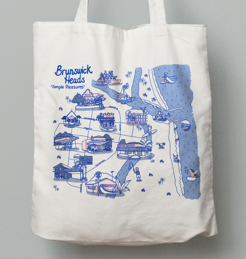 Illustrated map, Brunswick heads tote bag