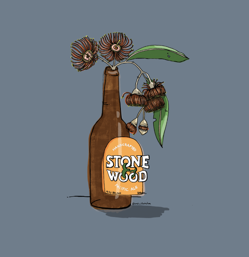 Stone & Wood illustration with eucalyptus