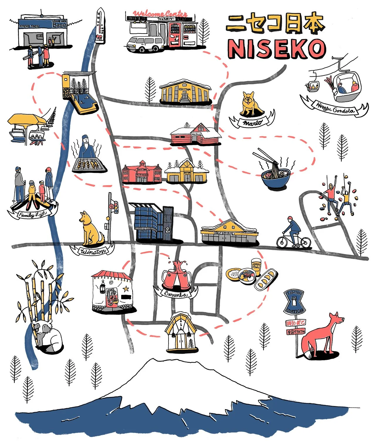 Illustrated map of Niseko, Japan