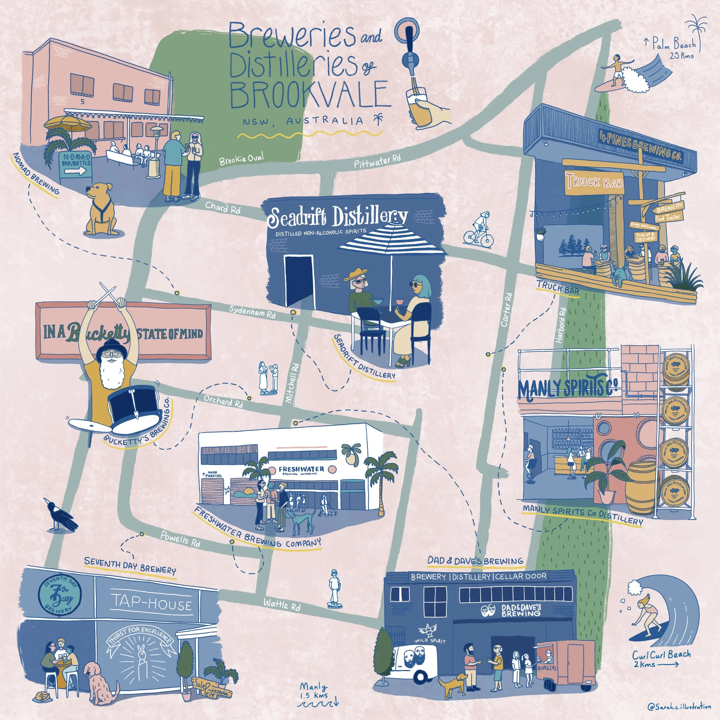 illustrated map, brookvale nsw