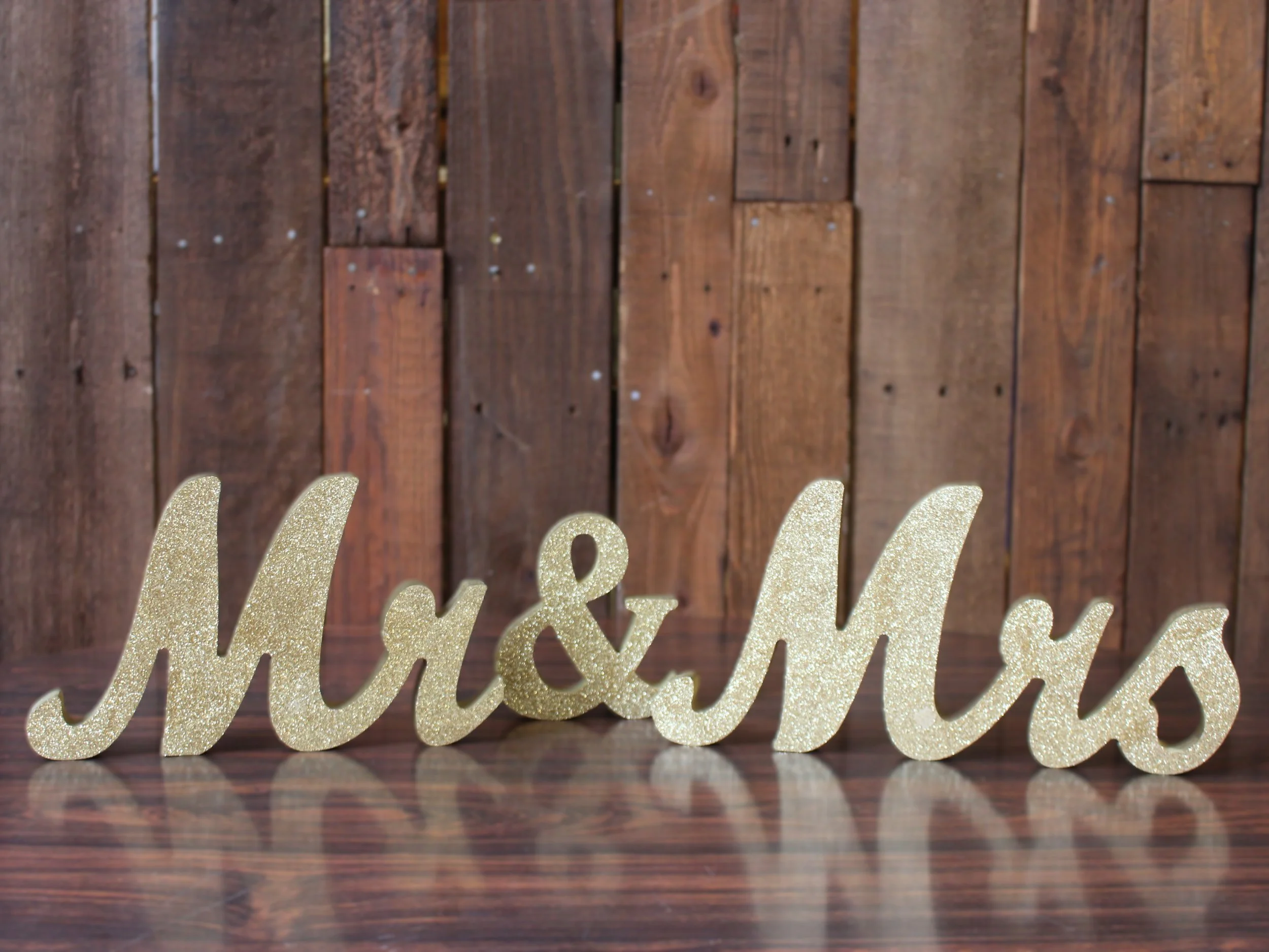 Gold Mr & Mrs Wood Signs 6" tall